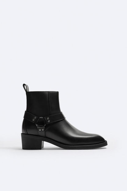 ZARA- COWBOY BOOT WITH BUCKLE - LEATHER