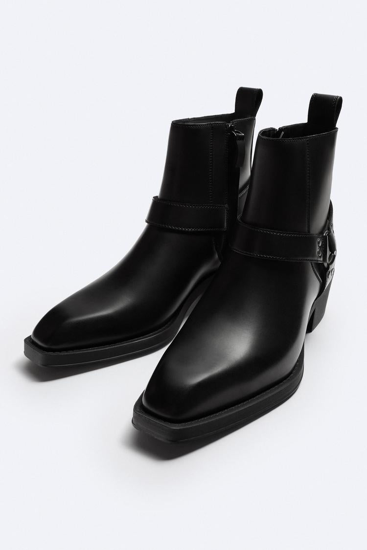 ZARA- COWBOY BOOT WITH BUCKLE - LEATHER